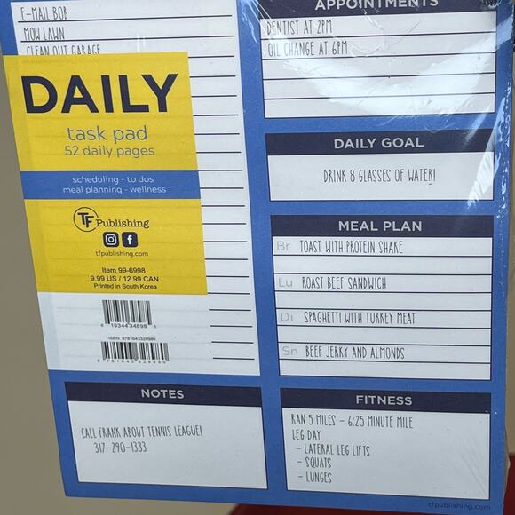 Bright Blue Day 6 x 8 Daily Task Pad - Schedule Notepad To Do Lists Meals Goals - Picture 5 of 5